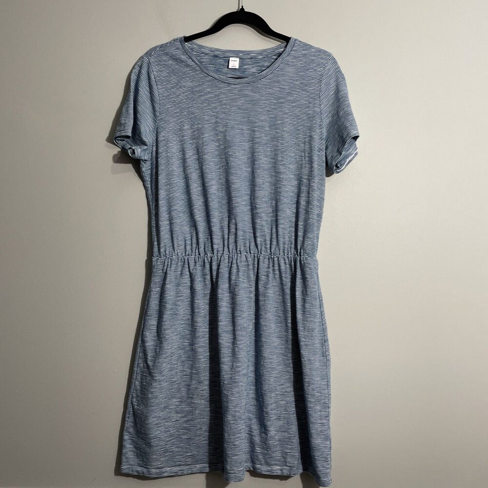 Old Navy Blue Striped Dress Women’s Knee Length Casual Short Sleeve Summer L